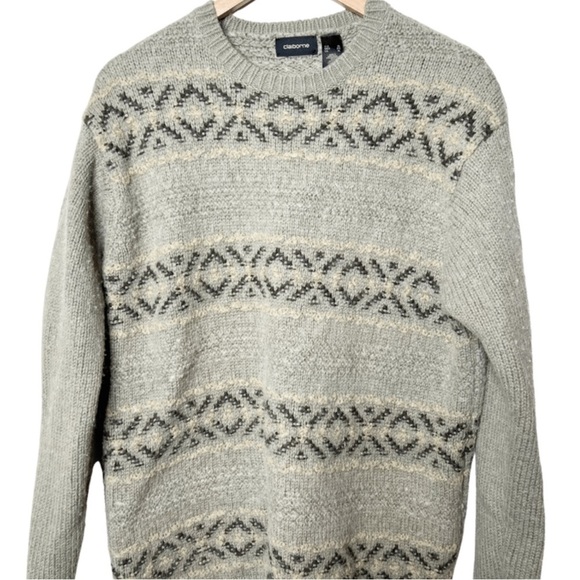 Liz Claiborne Vintage Wool Blend Aztec Pattern Stripes Grandpa Knit Sweater - Picture 2 of 16